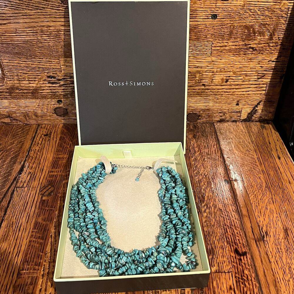 Ross Simons Seven Strand Turquoise Necklace Sterling Silver Closure Original Box